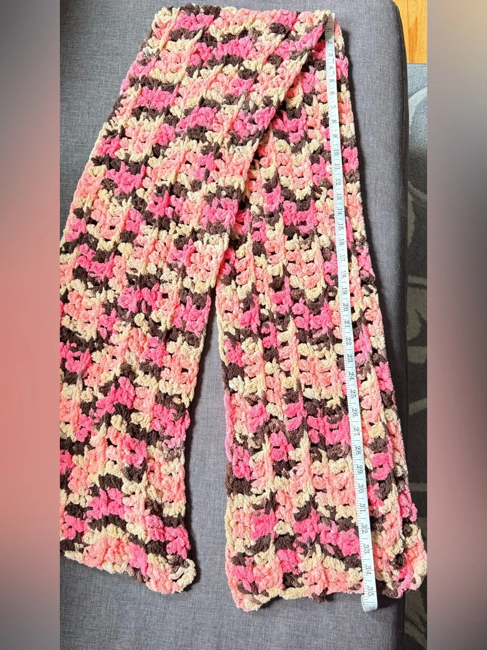 Handmade Multicolor Crochet Scarf - Pink, Peach & Brown New Super Soft Chic